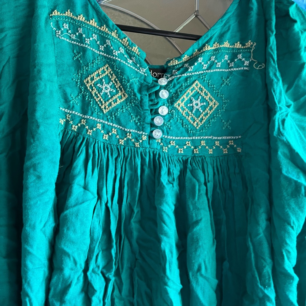 Embroidered Teal Women's Top